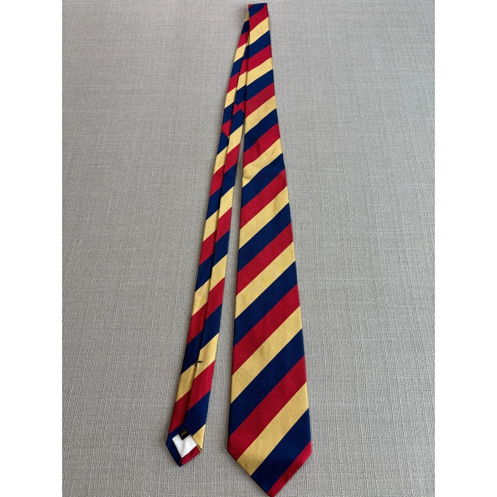 Vintage Ben Silver Charleston London Silk Tie Red Navy Gold Stripe 56"